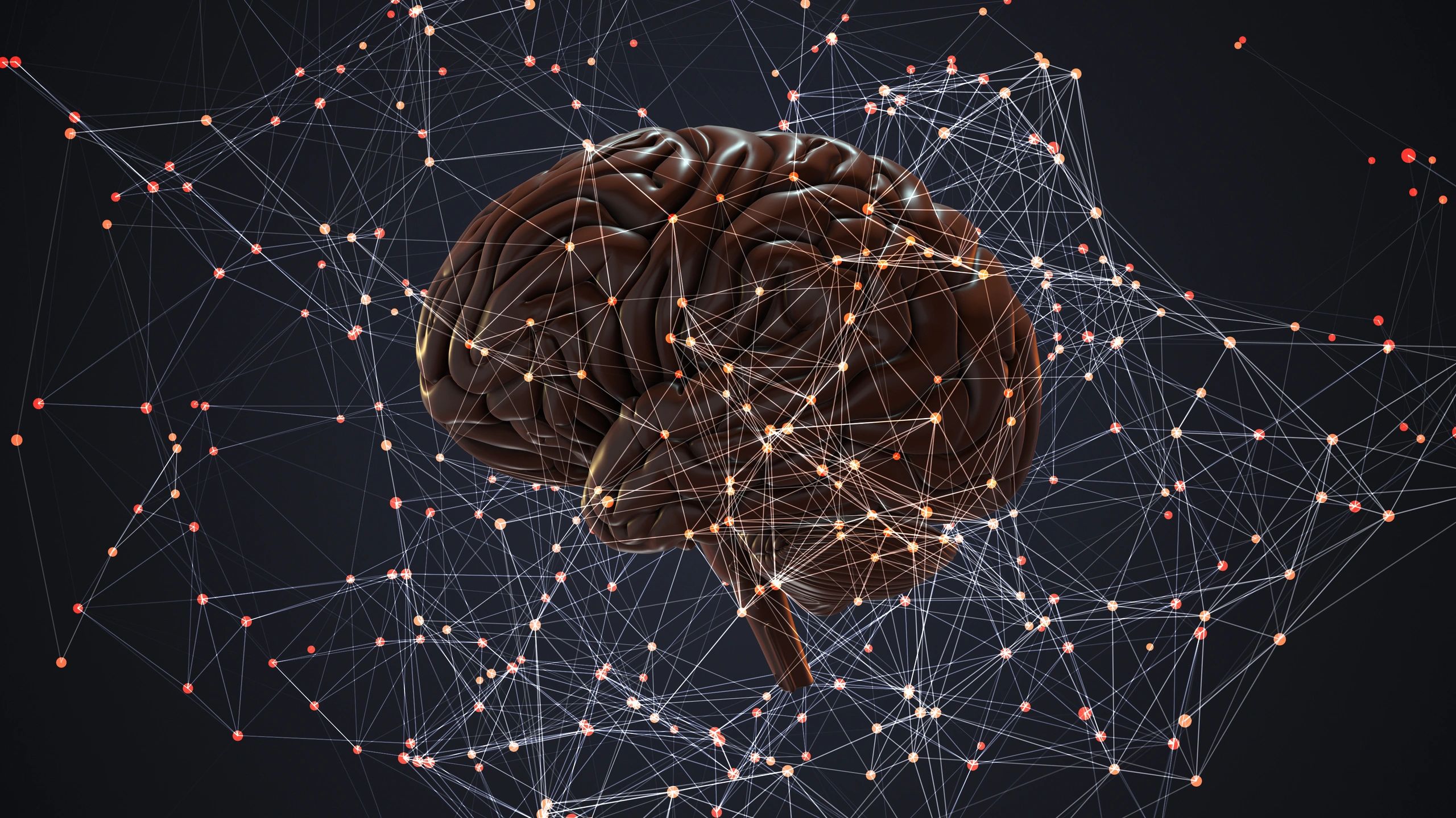 A picture of an artificial brain with many lines and dots.